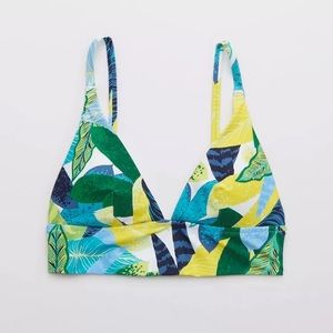 NWT Aerie Tropical Leaf Print V Neck Triangle Bikini Top Size Small
